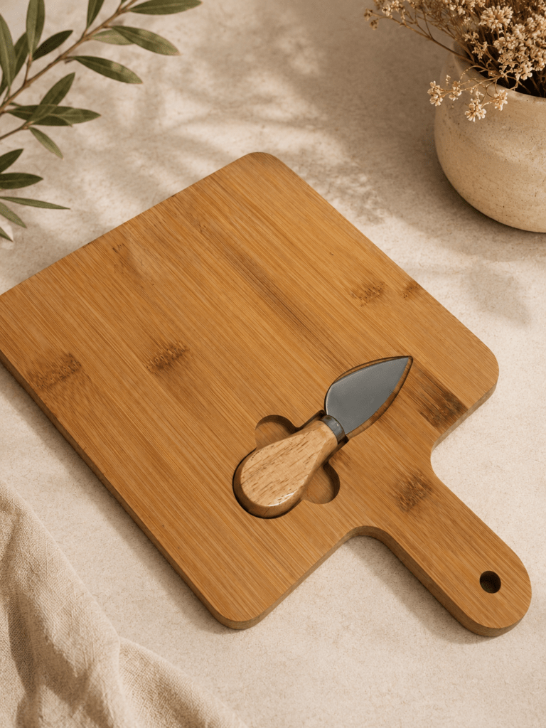 Tabla de cortar bambú con cuchillo brie